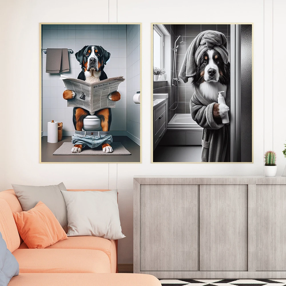 Toilet Posters Prints Art Pictures Bathroom Wall Painting Greater Swiss Mountain Bernese Mountain Dog