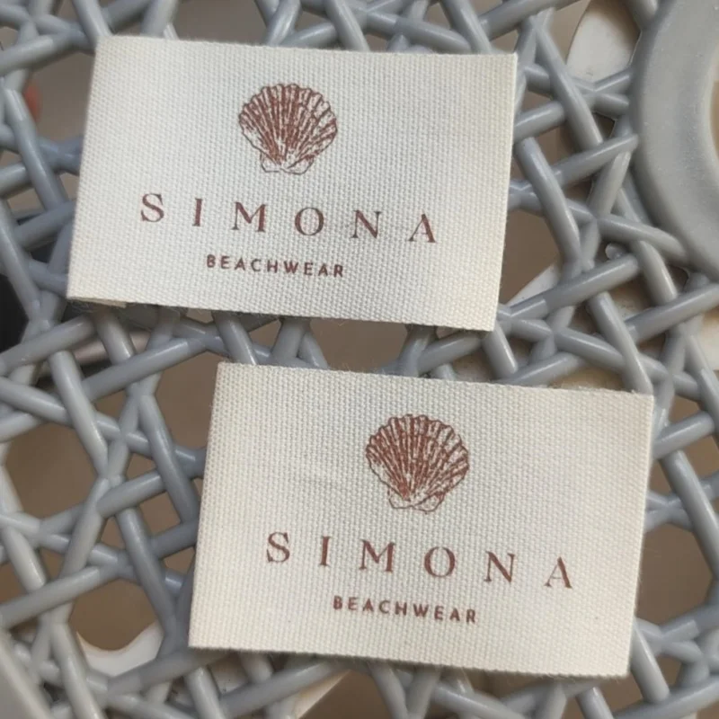 1000개 맞춤형 2색 인쇄 면 라벨 ( 드레스용) 2 * 6cm 엔드폴드 인쇄 갈색 천연 코튼 의류 라벨