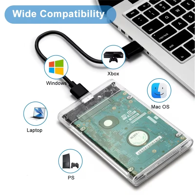 투명 HDD 케이스 HDD 인클로저 5Gbps 2.5인치 SSD SATA-USB 3.0 Type-C 어댑터 휴대용 외장 하드 드라이브 박스 도구가 필요 없음