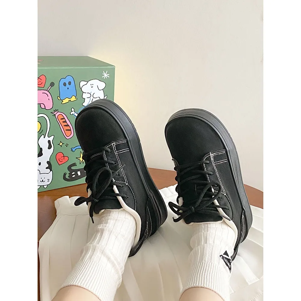 Thick Soled High-heeled Instagram Trendy Women Casual Shoes 2024 Spring Lace-up Square Toe Women Shoes Fashion Shoes 24-170