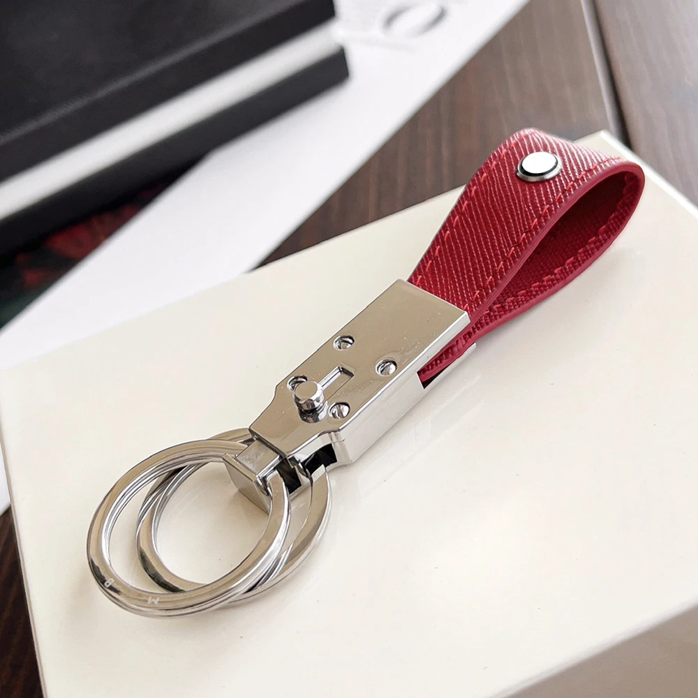 CJS Key Chain MB Keychain Made Of Imported Calf Blue Red Black Leather 316 Stainless Steel Removable Double Ring With Box Set