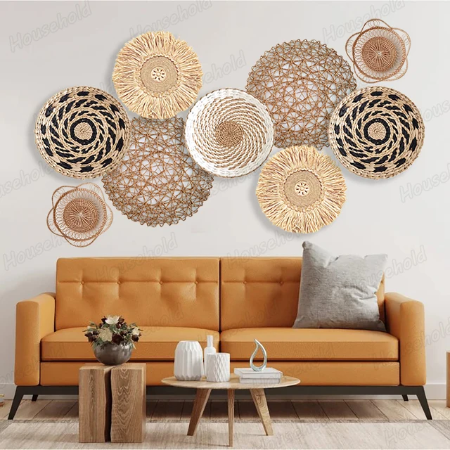 Ensemble de décoration murale bohème, panier tissé, assiette murale, bol  rond bohème, ornements pour ferme, salon, 9 pièces - AliExpress