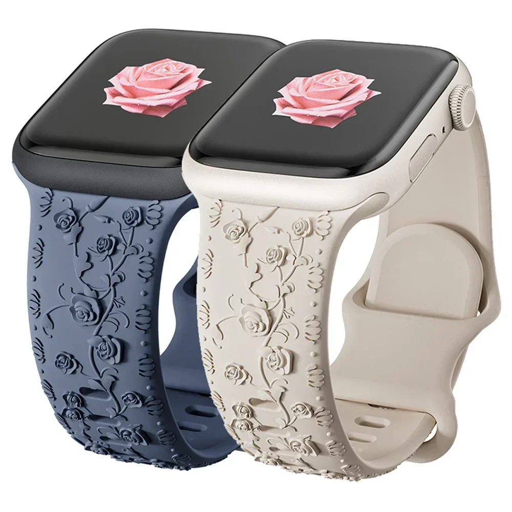 Floral Engraved Silicone Watch Band Bracelet