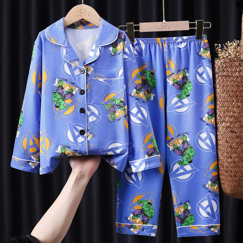 Kids Pajamas Set Kids Pajamas Pajama Sets Kids Clothing Set Children's Pajamas Set Spring And Autumn Cotton Long Sleeve Trousers Cool Superheroes Suit Comfortable Home Clothes