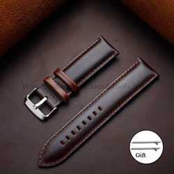 Vintage Cowhide Genuine Leather Quick Release Watch Strap Bracelet - 22mm (Dark Brown)