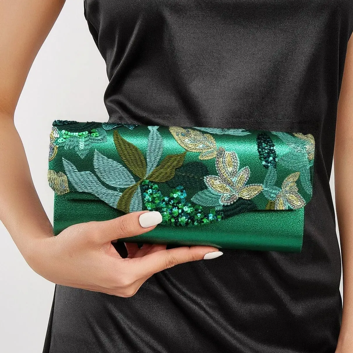 Floral Sequin Embroidery Clutch Bag for Women Party
