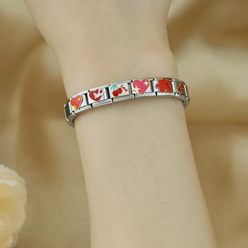Elegant Red Glaze Floral Heart Charm for Bracelet Jewelry Making