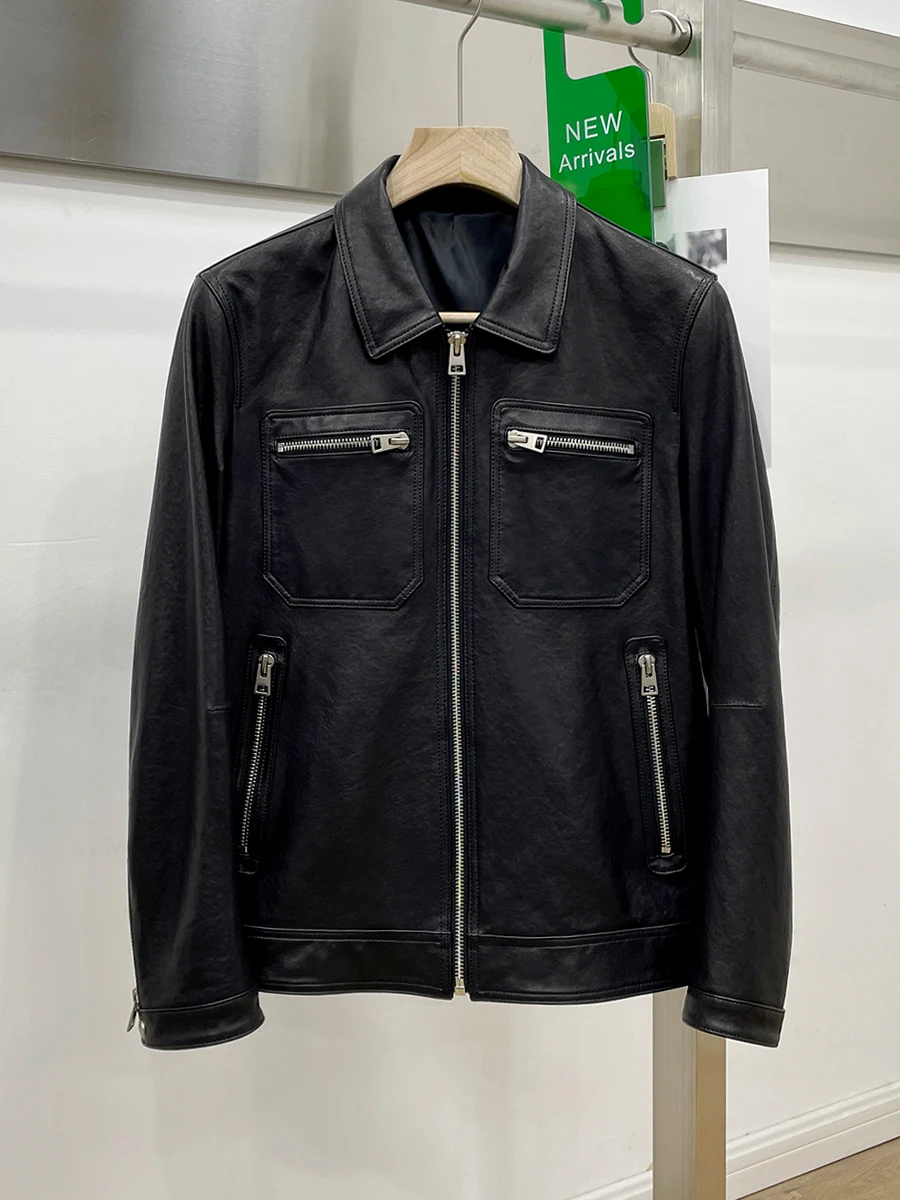 The First Layer of Sheep Leather Jacket for Men's Genuine Leather Clothing Plant Tanned Motorcycle Jacket