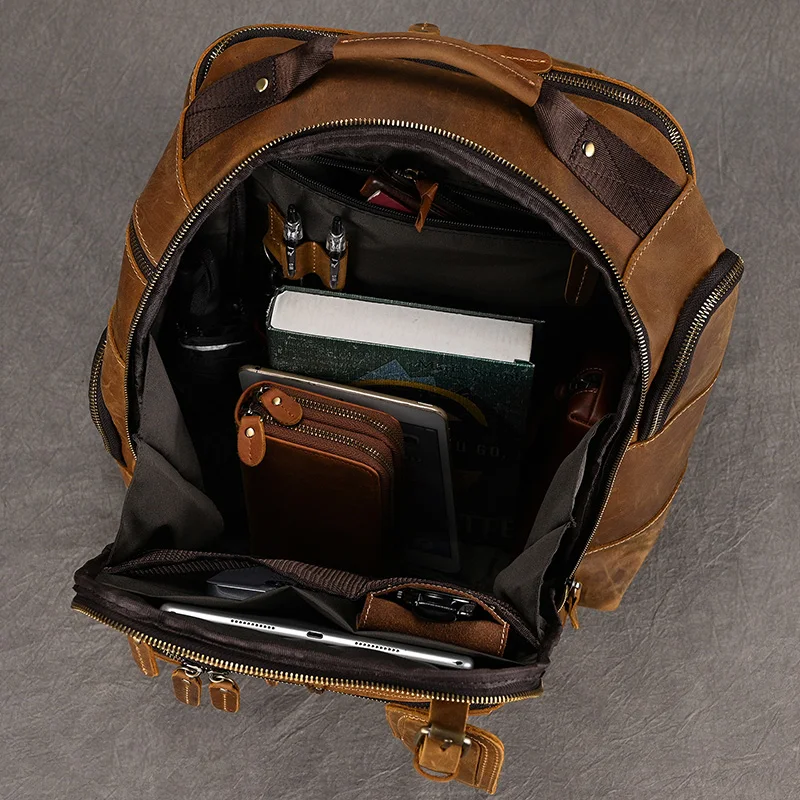 High Quality Bags Men's Leather Backpack Retro Luxury Fashion Style Backpack Travel Backpack School Bag For Men Leather Daypack