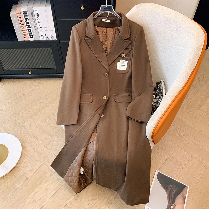 150kg plus size busto feminino 158 inverno grosso solto estilo universitário trench coat longsuit gola blusão 5xl 6xl 7xl 8xl 9xl