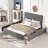 Queen Size Platform Bed with Adjustable Headboard and 4 Drawers on Two Sides,Linen Upholstered Bedframe w/Slats Support,Beige 1