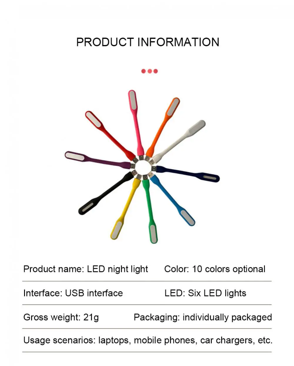Description Picture 6 of itemUSB 5V LED Book Reading Light Lamp Mini Travel Table Lamp For Power Bank PC Notebook Laptop Flexible Bendable Night Light