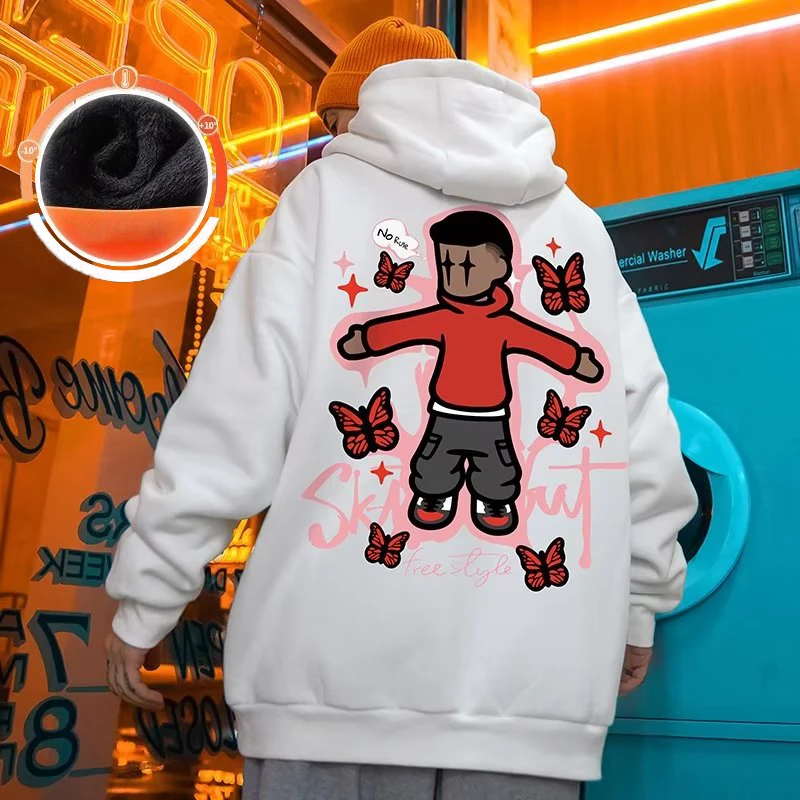 Hooded Sweater Men's Trendy Brand Large Size M-8XL Men's Autumn And Winter Style Plush And Thick Fat Hip-hop Pullover Jacket