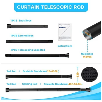검은 색 스프링 장력 커튼 막대 28-48 인치 7/8 