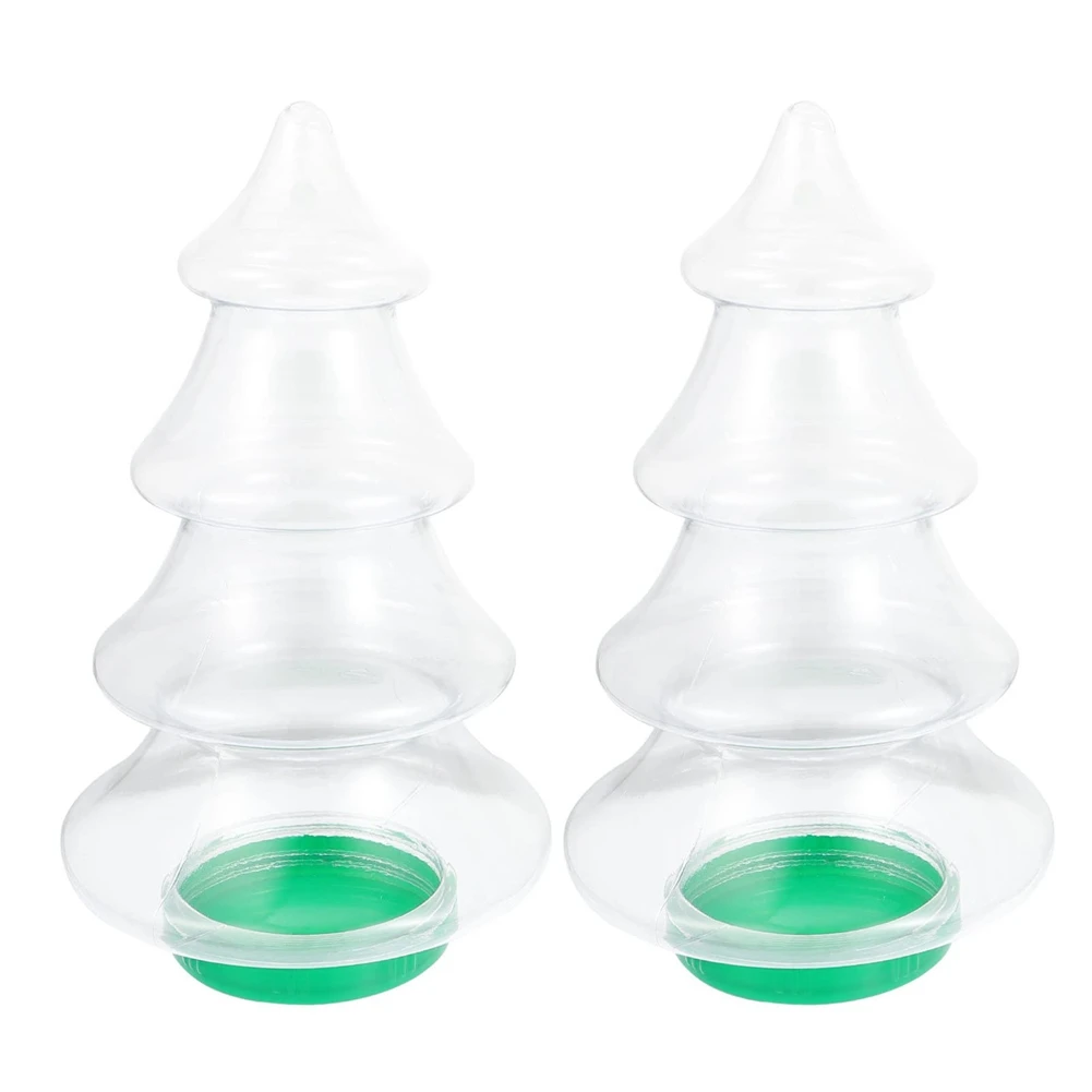 

2Pcs Candy Jars Christmas Tree Shaped Plastic Cookie Jars with Lids Lovely Candy Storage Bottles 1.55L