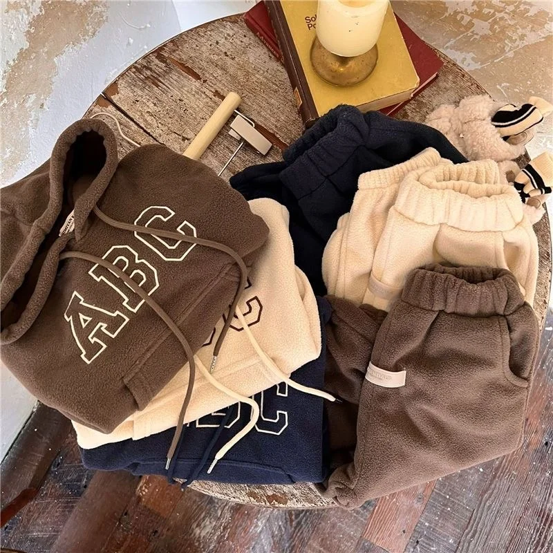 Kids Clothing Set 2PCS Baby Boy Girl Hooded Hoodie+Pant Fleece Home Suit Winter Spring 1-10Y