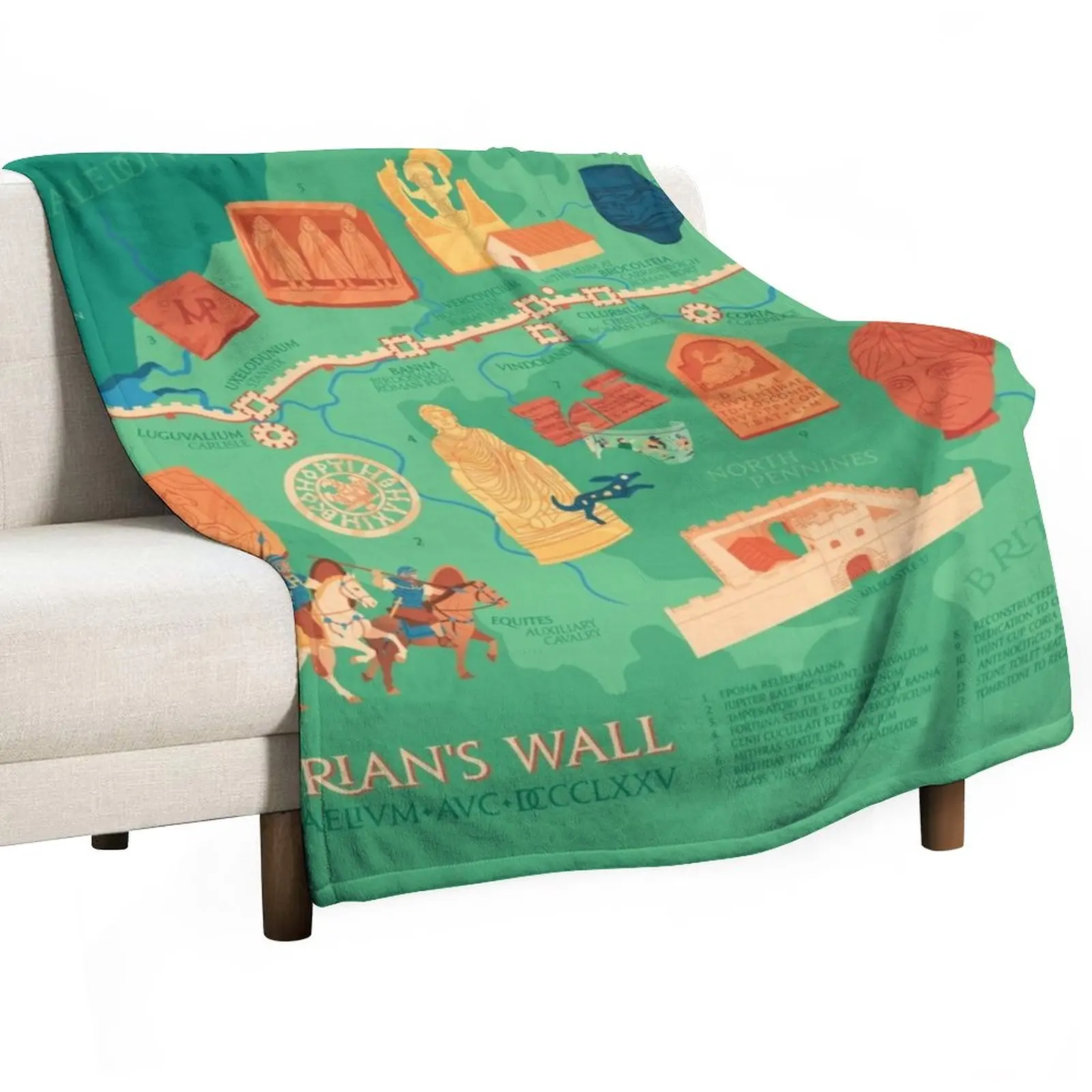 

Hadrians Wall Illustrated Map Throw Blanket Beach Blanket blankets and blankets