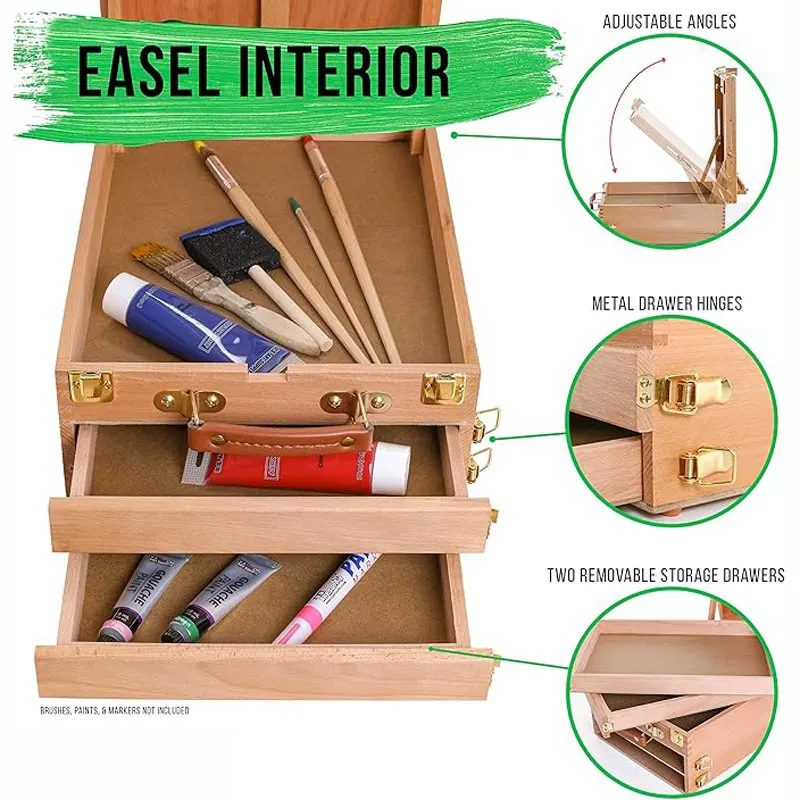 Extra Large 2 Drawer Adjustable Wood Sketchbox Easel with Storage  Letong Portable Artist Desktop Easels for Drawing, Painting, - 5