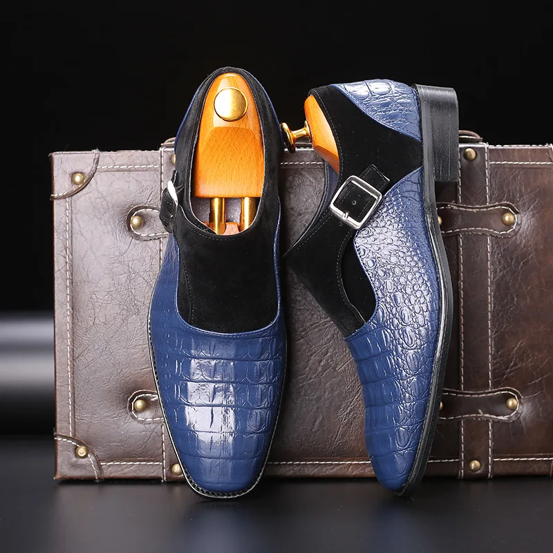 

Men's Leather Formal Shoes Luxury Business Casual Brogue Shoes Winter autumn Wedding Fashion Trend Shoes For Men blue Oxfords