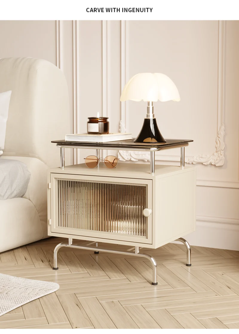 

Cream Wind Bedroom Iron Art Bedside Table Master Bedroom Small Bedside Storage Locker Senior Sense Creative Side Cabinet