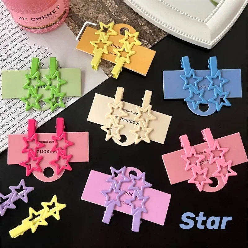 

2pcs/lot Sweet Cute Star BB Hair Fixed Clip Bangs Clip Hair Side Clip Broken Colorful Metal Pentagram Duckbill Clip Styling Tool