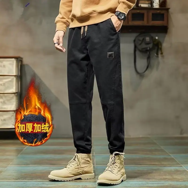 남성용 플리스 안감 내구성 작업 바지 가을 겨울 캐주얼 다용도 커프스 작업복 바지 편안한 올 매치