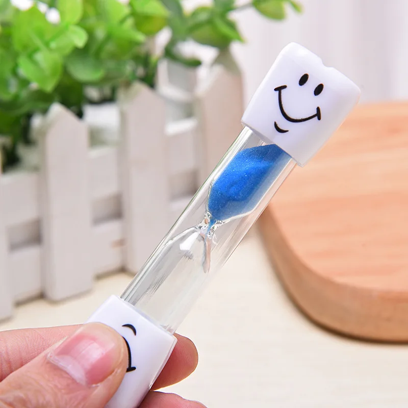 Cute Kids Hourglass Toothbrush Holder Timer Three Minutes Smiley Sand Timer 