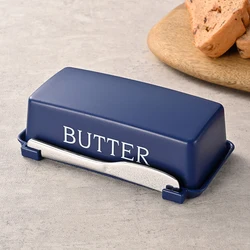 Butter Cheese Storage Box with Lid and Knife - Countertop Butter Keeper for Kitchen and Refrigerator (Blue)