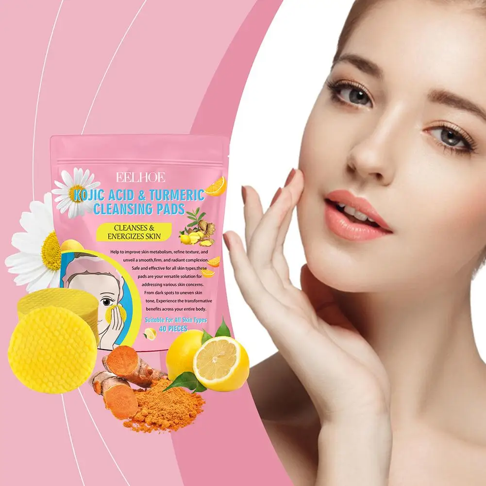 40pcs Turmeric Kojic Acid Cleansing Pads Exfoliating Pads Facial Sponges For Cleansing And Exfoliating Removing Dead Skin 2