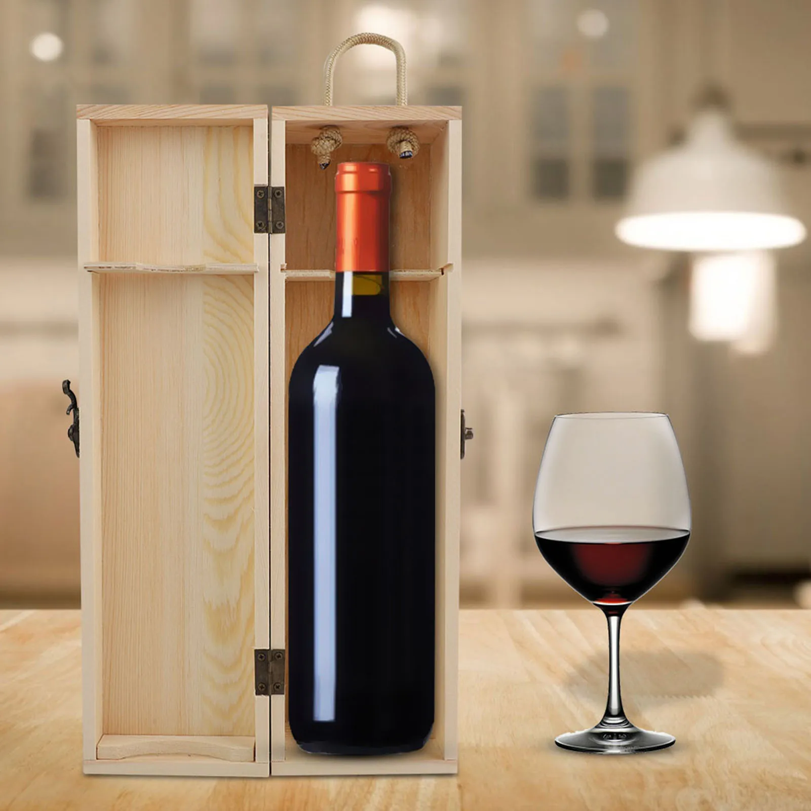 Twine Wooden Box for Wine Storage, Great for Wine Accessories, Wine Gift Box for Any Occasion, Exposed Wood Grain 5