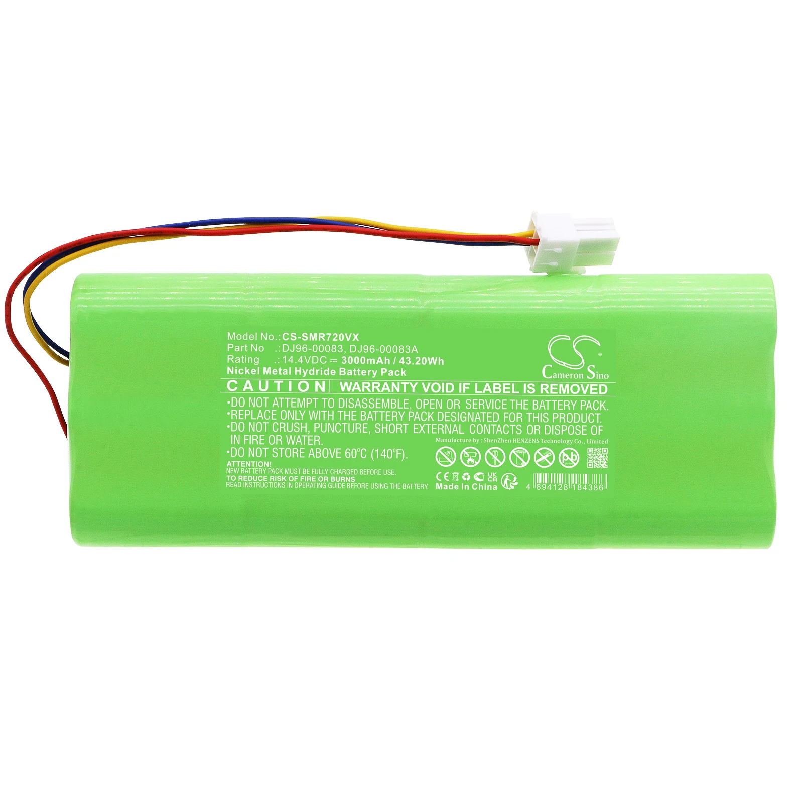 

Vacuum Battery For Samsung DJ96-00083 00083A 00083B 00083C VC-RE7OV RE72V Capacity 3000mAh / 43.20Wh Color Green Volts 14.40V