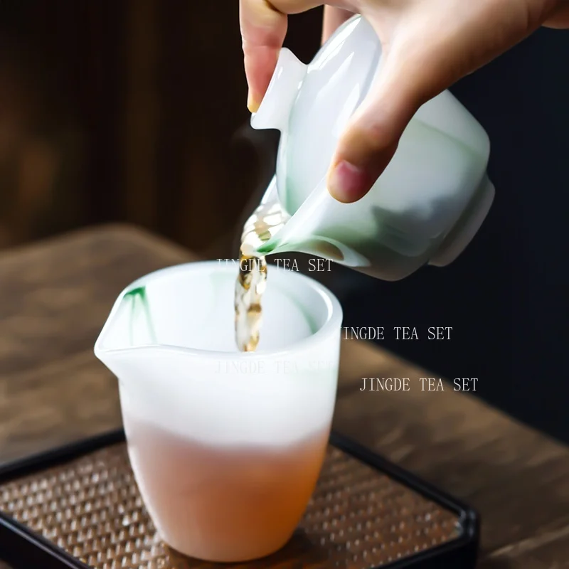 160ml Ink Wash Glazed Three Piece Lid Bowl Thick Jade Green Tea Infuser Household Chinese Drinking Utensils Tea Tasting Cup