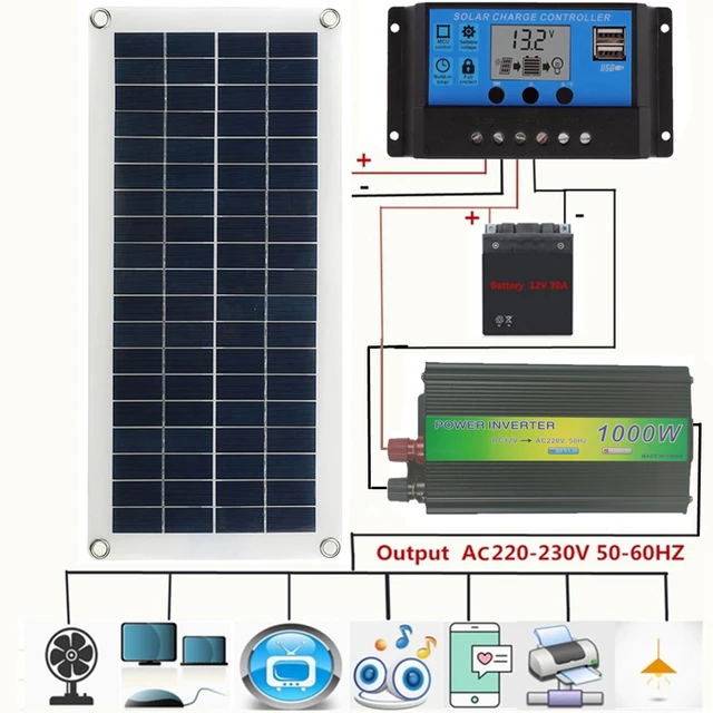 Onduleur 600W 12V/24V + Kit Panneau Solaire 30W Kit de Cellules