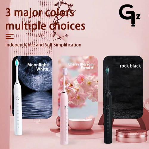 GeZhou-N105 성인용 음파 전동 칫솔, 타이머 브러시, USB 충전식 전동 칫솔, 교체 브러시 헤드 8 개 포함 2