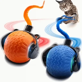 Cat Toy for Indoor Cats, Automatic Rolling Ball with LED Light & Realistic Tail, Self-Playing Motion Activated Cat Toys for Bore 1