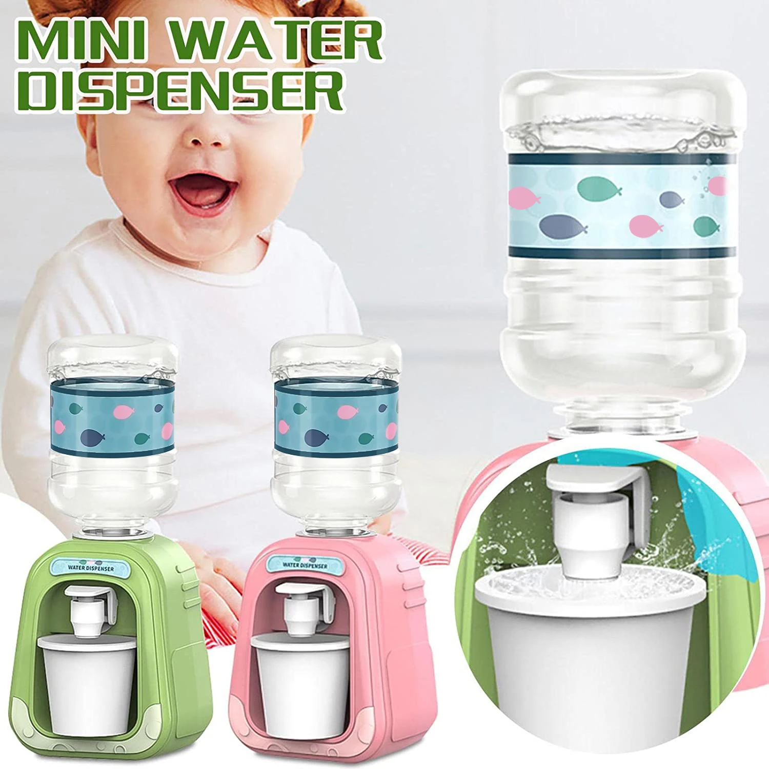 Mini Children Dual Water Dispenser Toy Cute Cold/Warm Water Juice Milk Drinking Fountain Simulation Cartoon Kitchen Toy for Girl 3