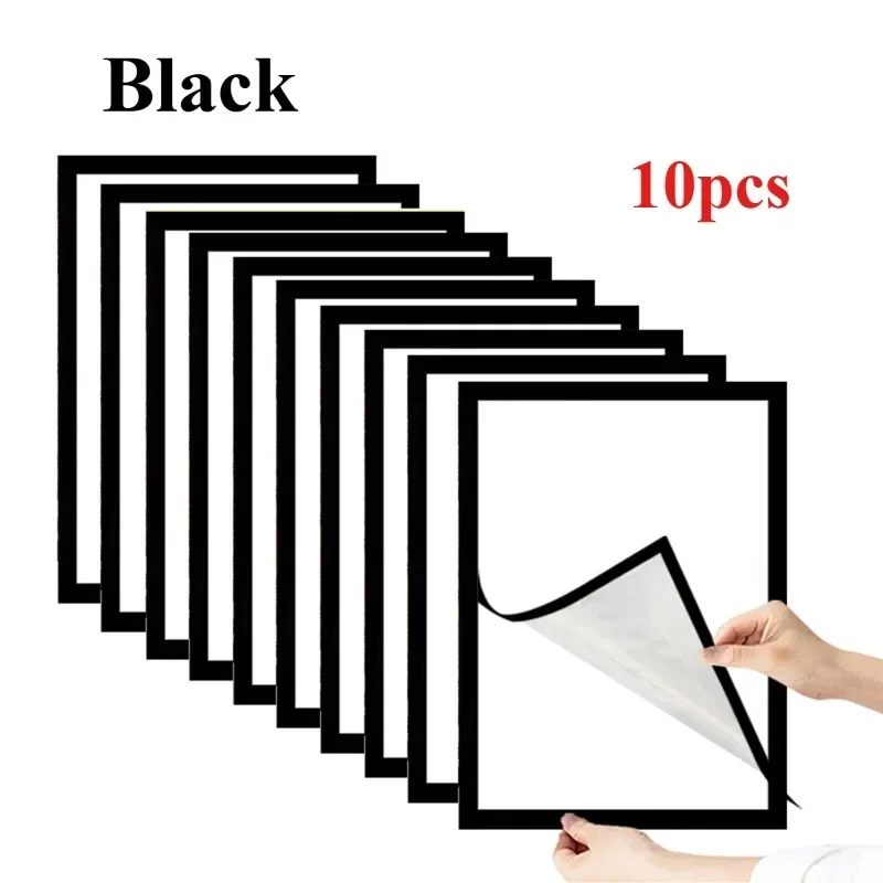 Rectangular Magnetic Photo Frame Reusable Wall Poster Self Adhesive No Punch 10pcs