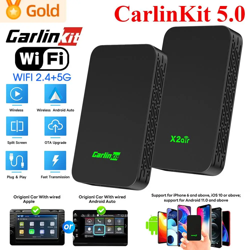 CarlinKit 5.0 Wired to Wireless Android Auto Box Wireless CarPlay Adapter  Smart Car Ai Box WiFi Bluetooth Auto Connect Plug&Play - AliExpress