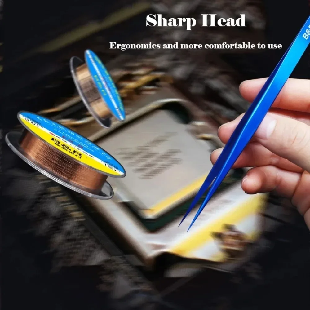B&R BS-13 Slim Sharp Precision Tweezers Stainless Steel Straight Tip Tweezers For Phone Mainboard Professional Repair Tools