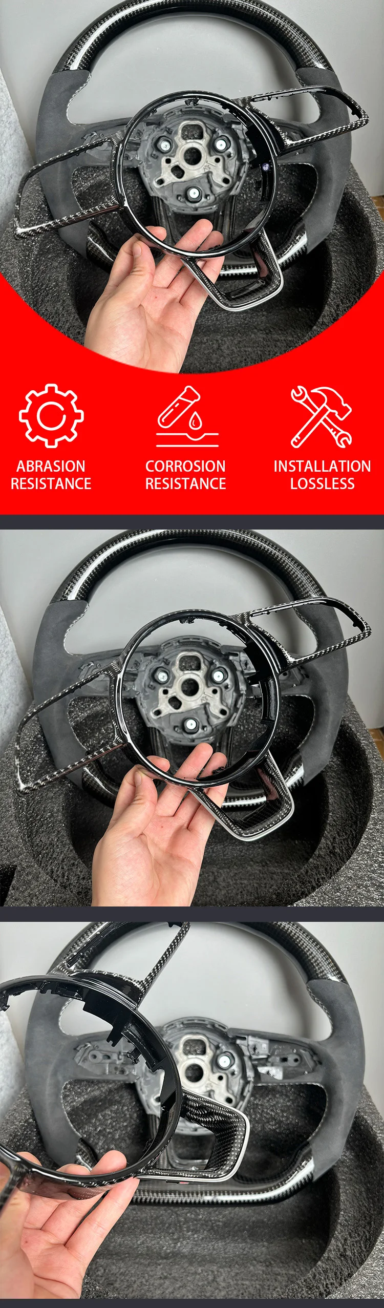 Car Accessories For Audi A4 B9 A3 8Y Black carbon fibre Frame Steering Wheel Ass