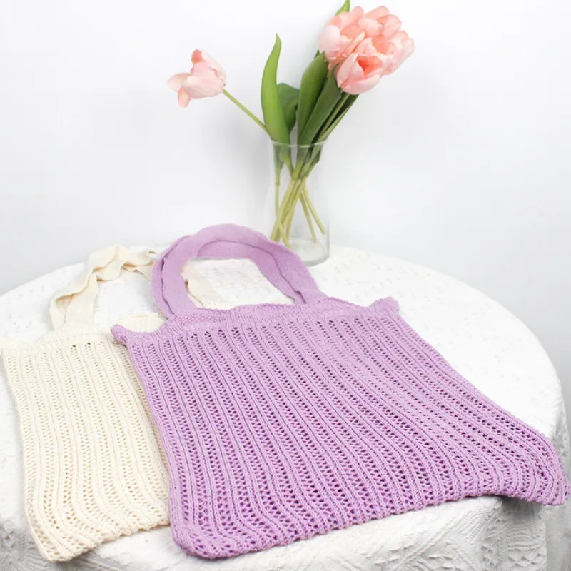 2023 New Knitted Shoulder Bag Square Solid Color Large Capacity Retro Simple Hollow Design Women's Handbags Trend All-match