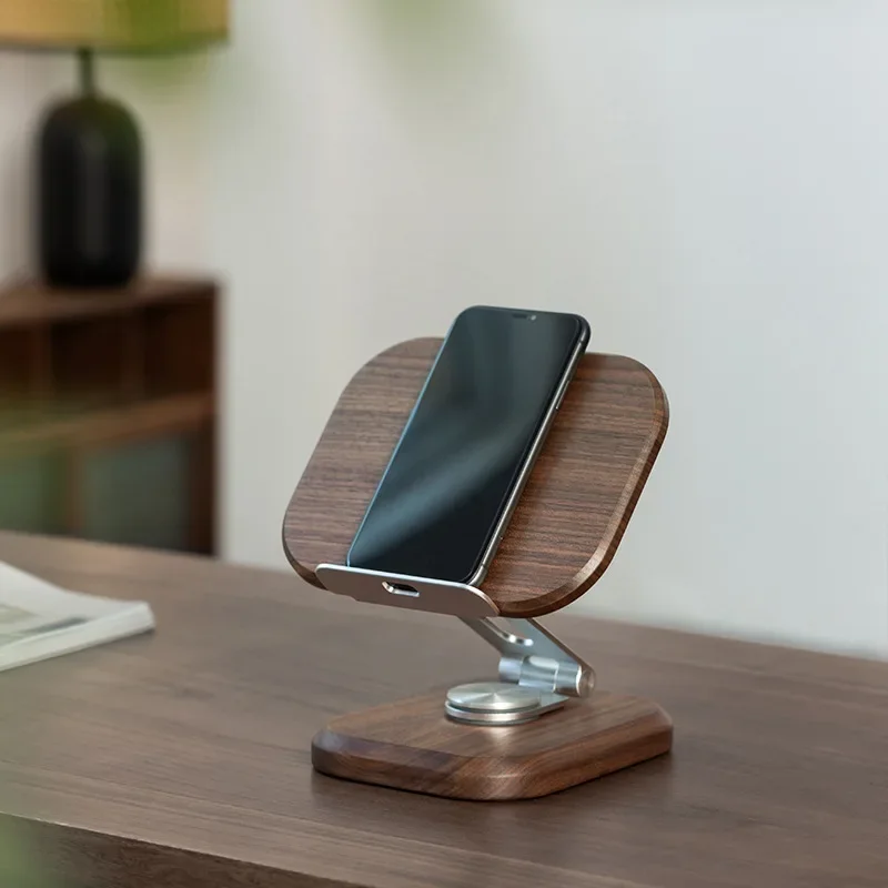 Black Walnut Wood IPad Stand Foldable Mobile Phone Holder 360 Degrees Rotating Charging Base Practical and Convenient Book Shelf 5