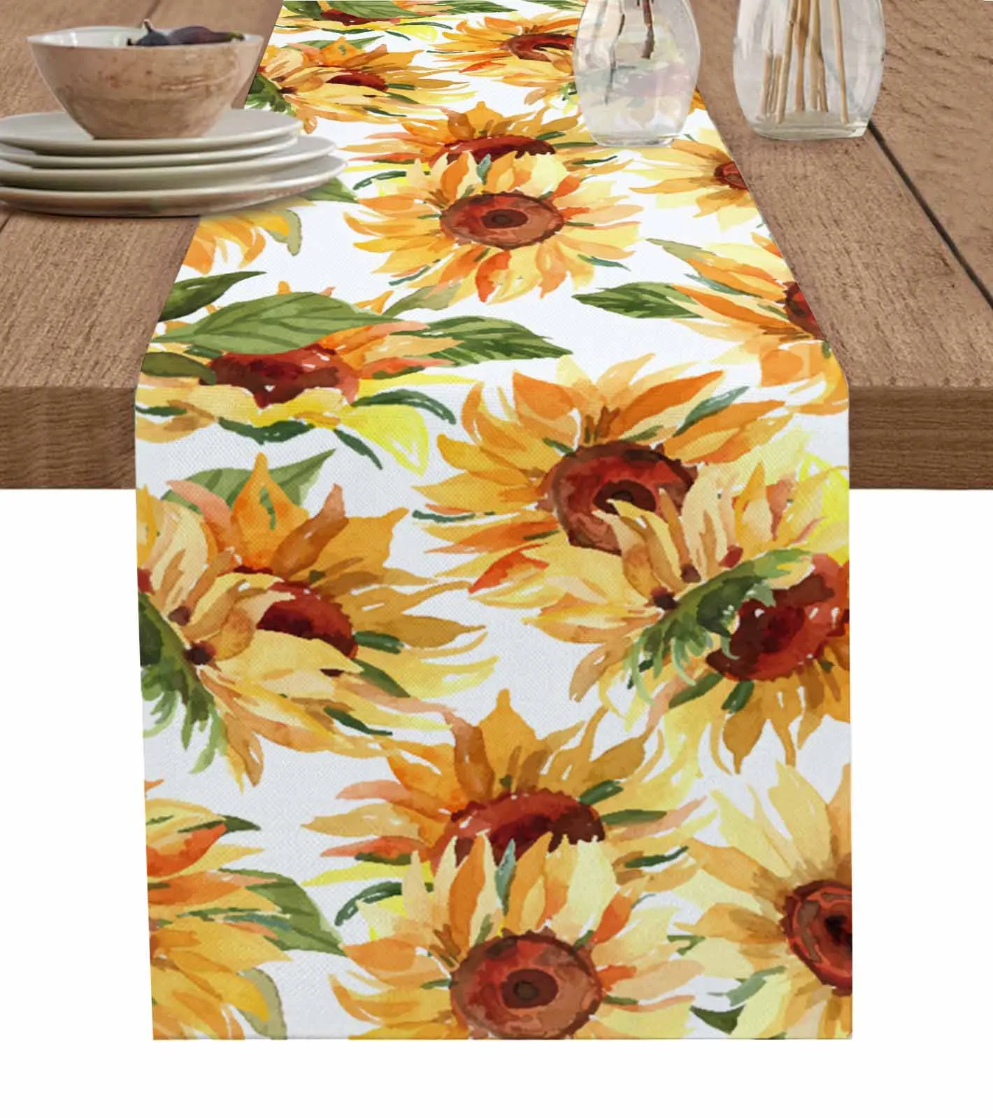 

Plants Watercolor Grass Leaves Sunflowers Table Runner For Kitchen Table Cover Home Decor Tablecloth 4/6 Pcs Placemats