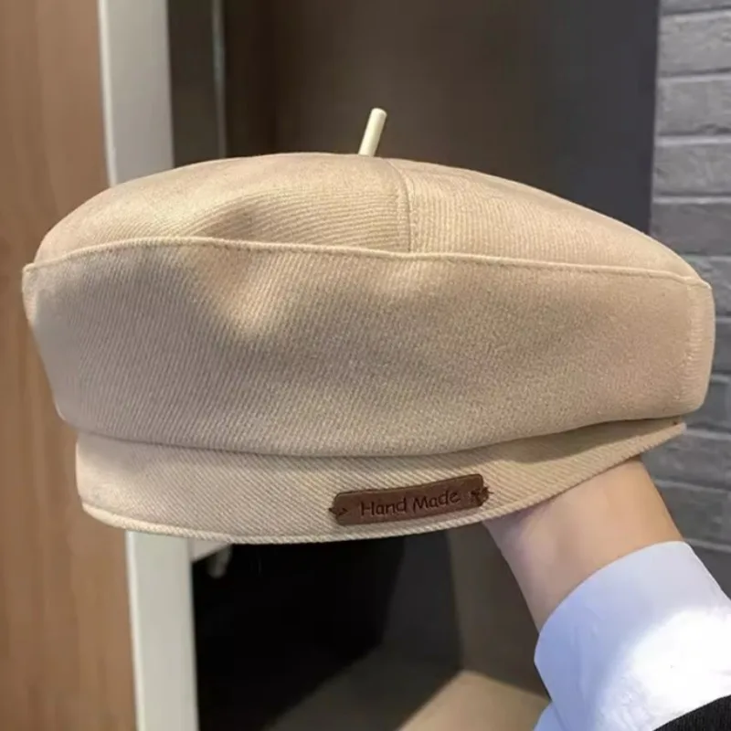 Retro Handmade Beret Spring Autumn Women Black Beige Woolen Beret Khaki Brown Painter Hat Female Winter Temperament Sense Cap