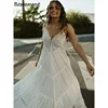 Bohemian Spaghetti Straps Tassel A-Line Wedding Dresses Appliques Lace Tiered Boho Country Customized Bridal Gowns 1