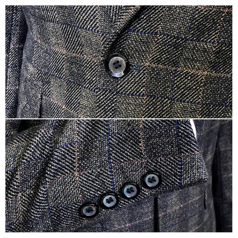 Plus Size 5XL-M British Style Vintage Plaid Slim Fit Suit Jacket Men Casual Single Button Business Social Blazer Brand Clothing