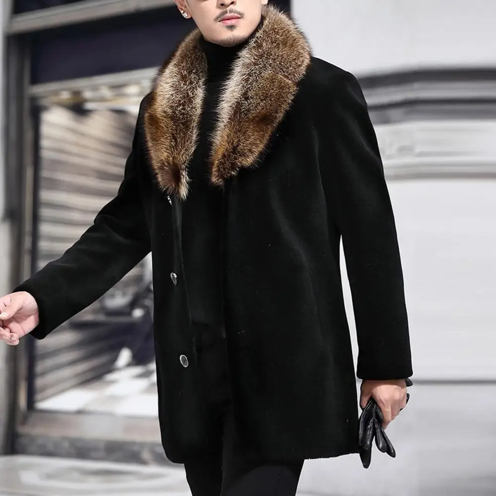 

Men Jacket Trendy Super Soft Men Woolen Coat Turn-down Collar Buttons Windbreaker for Daily Wear