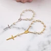 10/20/50PCS Baby Pearl Baptism Communion Gift Catholic for Cross Finger Chain Mini Rosary Gold Silver for Cross Rosary Bracelet 4