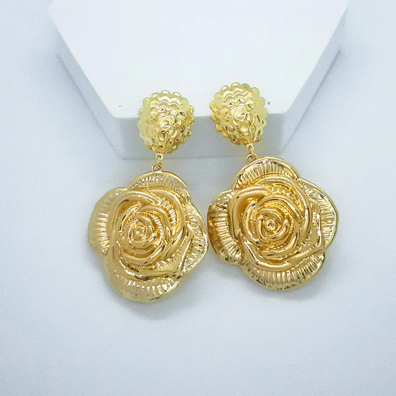 

Flower Drop Earrings For Women African Gold Plated Bohemian Rose Dangle Hanging Earring Party Wedding Jewelry