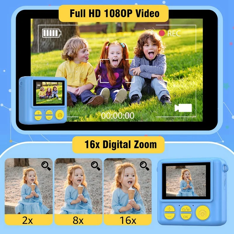 Instant Print Camera 1080P HD Digital Video Cameras With 3 Print Paper Portable Travel Toy Camera For Kids Birthday Gift 2